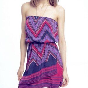 Express Pink & Purple Chevron Y2K Strapless Mini Dress S
